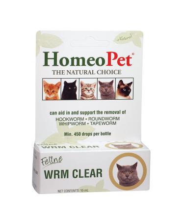 HomeoPet Feline WRM Clear, Natural Tapeworm, Whipworm, Roundworm, and Hookworm Medicine for Cats, 15 Milliliters