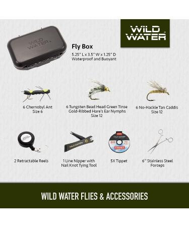 Wild Water Deluxe Fly Fishing Combo Starter Kit - 5/6 Weight 9ft Graphite Rod, Accessories, Aluminum Reel, Carrying Case | Fly Box & Fishing Flies - Buy Online on SooperMarket.com