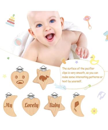 15-Piece Wood Pacifier Clips Set - DIY Beech Wooden Clip Holder for Teething Baby with Star, Heart, and Moon Designs - Buy Online on SooperMarket.com