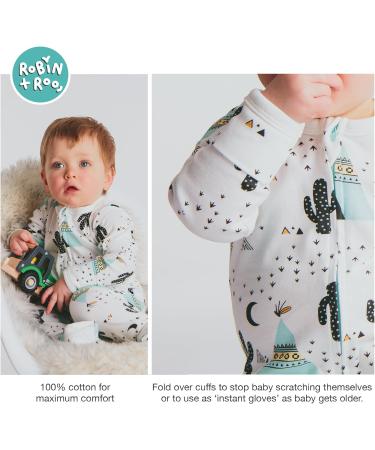 100% Cotton Two-Way Zipper Baby Sleepsuit 3-6 Months - Unisex Footless Romper with Double Zip, Fold Over Cuffs - Teepee Design - Buy Online on SooperMarket.com