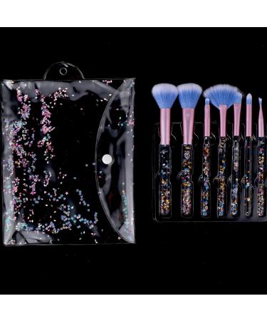 WLLHYF 7 Pack Makeup Brush Set Stylish Glitter Cosmetics Brushes Kit Professional Blending Brush with Crystal Sequins Handle for Eye Shadow Eyeliner Foundation Powder Concealer Blush Lip Women (Blue) - Buy Online on SooperMarket.com