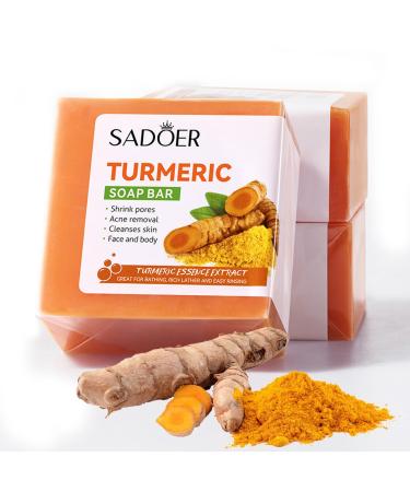 Turmeric Soap Bar Natural Antibacterial Soap for All Skin Types Improves Acne Dark Spots Hyperpigmentation Smooth Skin Friendly Organic Vegan & Cruelty Free Handmade Natural Soap for Face & Body