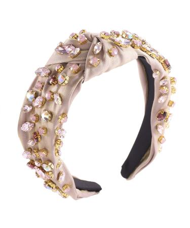 Crystal Velvet Headband Cross Knotted Turban Headdress Colorful rhinestone Statement Wide Hair Band Hoop Accessories For Women Girls brown