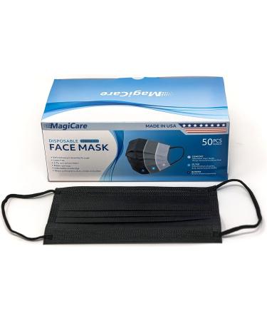 MagiCare Black Disposable Face Masks Made in USA - 50ct Box | Premium 3 Ply for Adults - Soft, Breathable & Comfortable - Buy Online on SooperMarket.com
