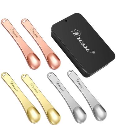 6 Pack Metal Makeup Spatula, Mini Spoon, Beauty Scoop for Facial Cosmetic, Face Mask (Silver ,rose gold& Gold)