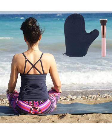 2 Pack Self Tanning Mitt and Brush Set - Sunless Fake Bake Tan Applicator Kit (Black) - Buy Online on SooperMarket.com
