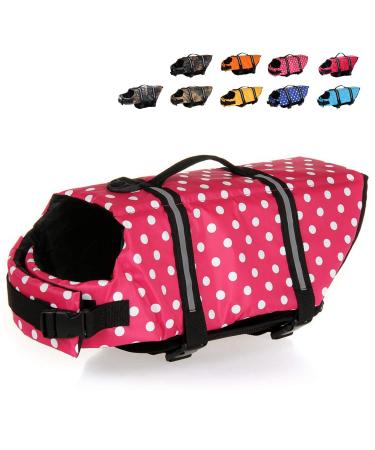 HAOCOO Dog Life Jacket Vest Saver Safety Swimsuit Preserver with Reflective Stripes/Adjustable Belt DogsPink Polka Dot,XL X-Large Pink Polka Dot