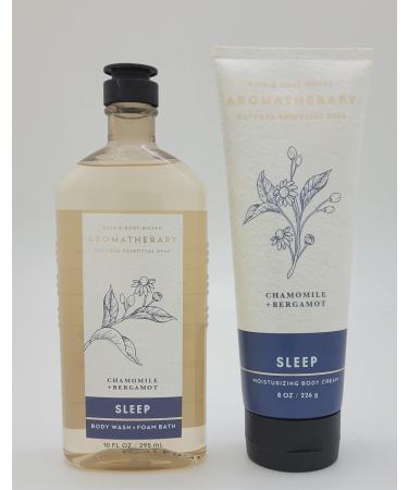 Bath & Body Works - Aromatherapy - SLEEP   Chamomile + Bergamot   Body Wash & Foam Bath & Body Cream - 2 pc Full Size- Bundle