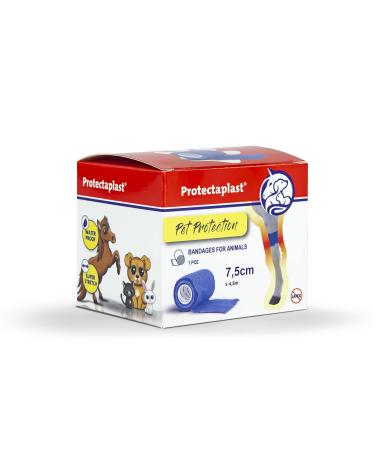 Protectaplast self -adhesive blue bandage for pets (7.5cm x 4.5m) - self -adhering bandage without latex & glue for dogs cats horses - dog & cat dressing material wounds & joints