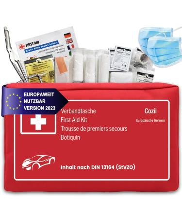 Auto Verbandskasten 2023 First aid set for the car in Europe that can be used across Europe (STVO conforming) - car dressing box bag box (red)
