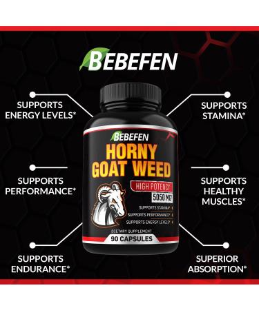 Horny Goat Weed Capsules 5050mg with Black Pepper Extract - 90 Capsules for Energy & Performance - 3 Month Supply - Buy Online on SooperMarket.com
