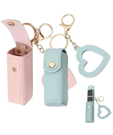 Buy 2PCS Lipstick Case with Heart Mirror | Portable Lip Balm Holder & Keyring Pouch for Women - Perfect Gift - Buy Online on SooperMarket.com