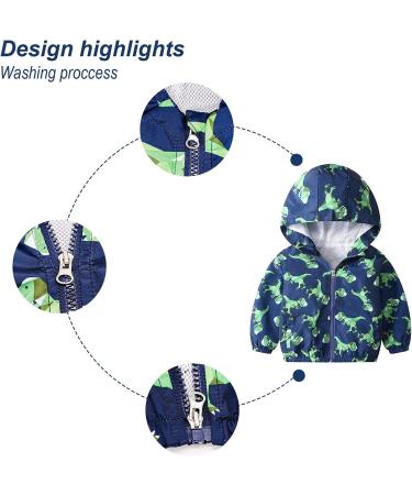 JinBei Toddler Kids Waterproof Dinosaur Jacket | Boys Windbreaker Coat | Hooded Zip Raincoat for Baby | Lightweight Sunscreen Outwear | 1-7 Years - Buy Online on SooperMarket.com