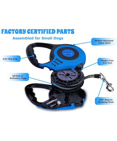 Pets Playground Retractable Dog Lead | Glow in the Dark Reflective Puppy Leash | Long Strong Heavy Duty Blue Lead - 5M - Buy Online on SooperMarket.com