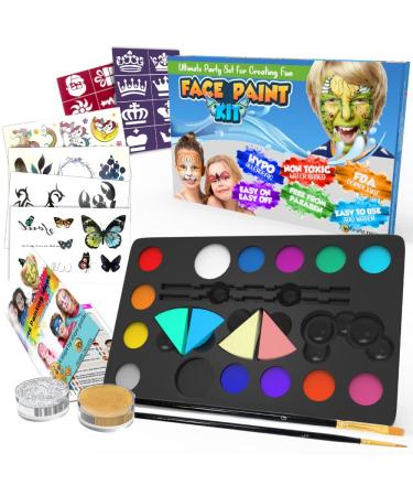 Desire Deluxe Face Paint Kit Palette  Kids & Adult Washable Halloween Make Up Party Set Toy Include Body Brush, Glitter, Stencil, Tattoo  Great Gift for Christmas & Birthday