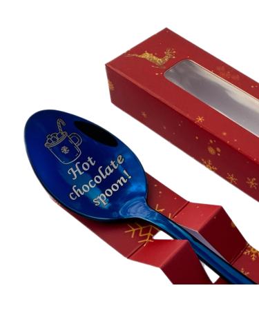 Premium Hot Chocolate Spoon with Christmas 2023 Gift Box - 15cm Size - Available in Silver Gold Rose Gold Black Blue Rainbow and Purple - Holiday xnas Gift
