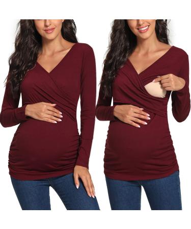Love2Mi Maternity Nursing Shirt Short Sleeve V-Neck Breastfeeding T-Shirt Pregnancy L Weinred