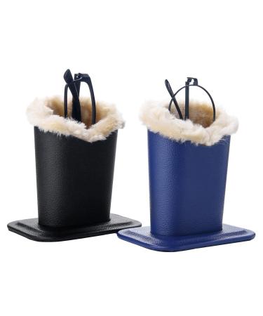 Bivisen Eyeglass Holder Modern Velvet Plush Lining PU Leather Eyeglass Holder Case Black + Navy Blue