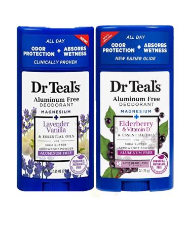 Dr. Teals Mothers Day Deodorant Variety Gift Set (2 Pack 2.65oz Ea.) - Vanilla Lavender Elderberry & Vitamin D - Essential Oils Shea Butter & Magnesium Help Absorb Moisture & Keep Skin Healthy