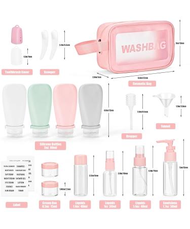 Buy Noideeer 18-Piece Silicone Travel Bottle Set - TSA Approved for Shampoo & Lotion - Pink with Labels & Transparent Bags - Buy Online on SooperMarket.com