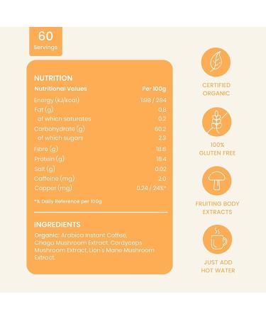 Organic Rheal Shroom Coffee (60 Servings) with Chaga, Cordyceps & Lion's Mane Mushroom - 100% Arabica - Buy Online on SooperMarket.com