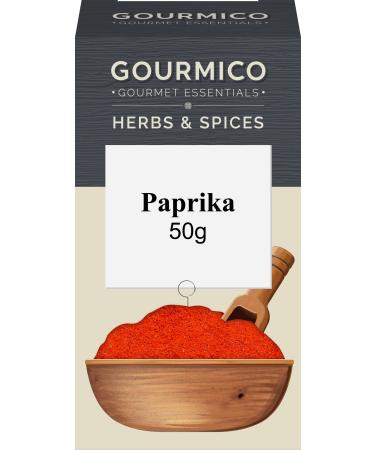 GOURMICO Paprika Ideal to Spice Up Goulash Soups & Casseroles or Partnered with Barbecue Sauce and Meat or Fish Marinades. Suitable for Vegetarians and Vegans 50g Pack Dark Grey/White