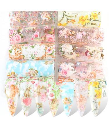 Angel Nail Foil Transfer Stickers Flower Nail Films Nail Stickers Decals Holographic Starry Foil Adhesive