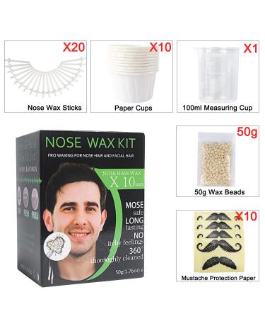 Nose Wax Kit for Men & Women - Hair Removal for Nose & Ear - 50g Wax Beads, 20 Applicators, 10 Paper Cups, 10 Mustache Guards - Buy Online on SooperMarket.com