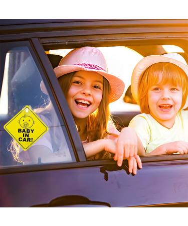 Bewudy 2 PCS Baby on Board Car Warning Sign - Reusable Yellow Baby in Car Sticker with Suction Cups - Buy Online on SooperMarket.com