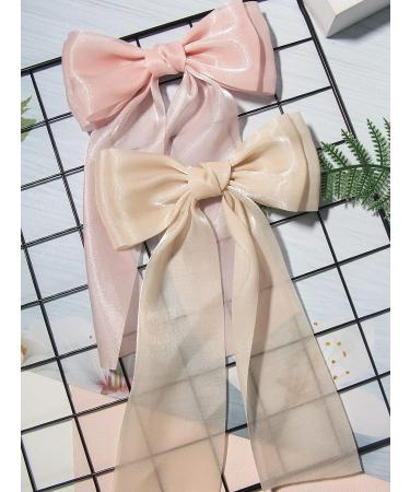 XFYUZR Women Bow Hair Clip Set - Pink & Beige Large Ribbon Hair Accessories for Girls, Prom Styling - 2Pcs - Buy Online on SooperMarket.com