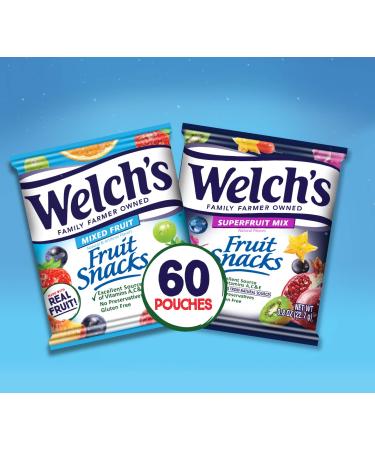 Welch's Fruit Snacks Bulk Variety Pack - Mixed Fruit & Superfruit, Gluten Free 0.8 oz Bags (Pack of 60) - Buy Online on SooperMarket.com