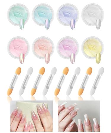 Ysimple 8 Boxes Pearl Chrome Nail Powder Nail Chrome Powders Set With 8 Brushes Multicoloured Glazed Donut Nail Powder Mirror Effect Glitter Chrome Powder Pigment For Nail Art Design DIY Salon