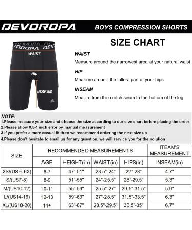 DEVOROPA Youth Boys' Compression Shorts 2-Pack, Black/Navy, Large | Performance Athletic Base Layers with Side Pockets - Training Underwear - Buy Online on SooperMarket.com