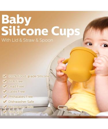 CHENGU Silicone Snack Cup | Spill Proof Food Container for Toddler Baby | Teether Straw & Spoon | 9 Ounce (Yellow) - Buy Online on SooperMarket.com