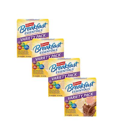Carnation Breakfast Essentials Powder Drink Mix Variety Pack, Complete Nutritional Drink, 10 Count Box of 1.26 oz Packets (Pack of 4)