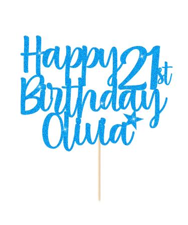 Happy Birthday Cake Topper Personalised Cake Topper Birthday Cake Decor 11 Colors Cake Toppers with Any Age Name 1st 10th 16th 18th 20th 21st 30th 40th 50th 60th 70th 80th(Blue)