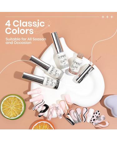 Supwee 4-Color Nail Art Liner Gel Polish Set - White Black Silver Champagne | Reflective Glitter UV Gel for Stunning Nail Designs - Buy Online on SooperMarket.com