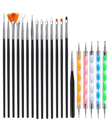 Black Nail Art Brushes Set Teenitor 15pcs Nail Painting Brushes Pen with 5pcs Dotting Tool Nail Design Brushes Nail Painting Kit with 2-Way Dotting Pen for Gel Nails Professional Nail Pen Designer