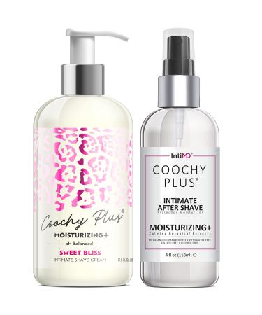 Coochy Plus Intimate Shaving Complete Kit - SWEET BLISS & Organic After Shave Protection Soothing Moisturizer Mist  Antioxidant Formula Prevents Razor Burns, Itchiness & Ingrown Hairs