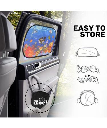 iZoeL Car Sun Shade for Kids 2pcs | Self-adhesive Side Window & Rear Sunshades Universal with 8 Suction Cups | Sun Glare and UV Rays Protection | Blue Ocean Design - Buy Online on SooperMarket.com