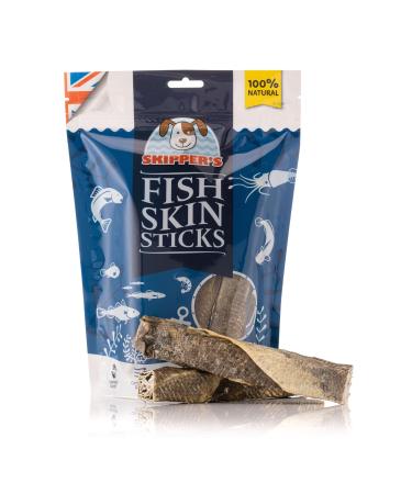 SKIPPER'S Fish Skin Dental Sticks - Natural Dog Dried Treats Low in Fat Healthy Chews Long Lasting Grain Free Dog Treat | White-Fish Skin Sticks For Dogs (Regular 250g) 250 g (Pack of 1) Regular