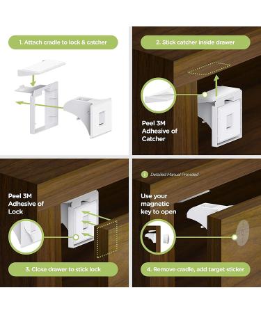 Child Safety Cupboard Locks Magnetic - 8 Locks + 2 Keys - Adhesive Baby Proofing for Cabinets/Drawers - No Tools/Screws Needed - Buy Online on SooperMarket.com