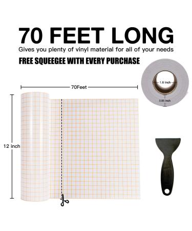 Vinyl Transfer Tape - 12 x 70 FT with Orange Alignment Grid - Medium Tack for Silhouette Cameo, Cricut - Ideal for Decals, Signs, Windows, Stickers - Buy Online on SooperMarket.com