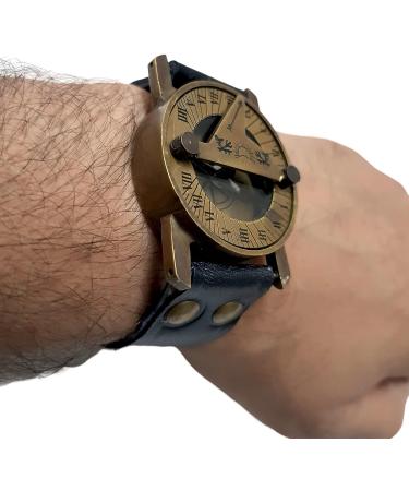 Vintage Antique Sundial Compass with Leather Band - Handmade Nautical Camping and Boating Gift Compass - Buy Online on SooperMarket.com