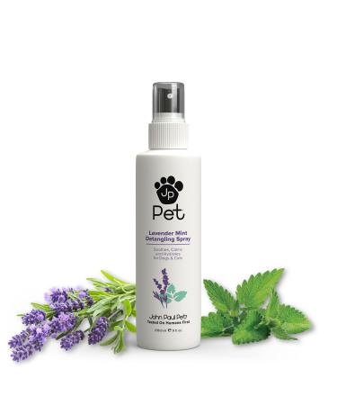John Paul Pet Lavender Mint Detangling Spray for Dogs and Cats, Soothes Moisturizes and Replenishes Dry Unruly Fur, Non-Aerosol, 8-Ounce, clear