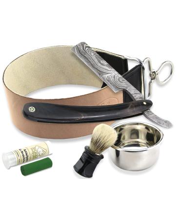 Damascus razor set with leather strop - paste from Solingen