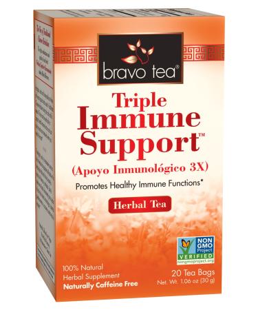 Bravo Tea Triple Immune Support Herbal Tea Caffeine Free, 20 Tea Bags