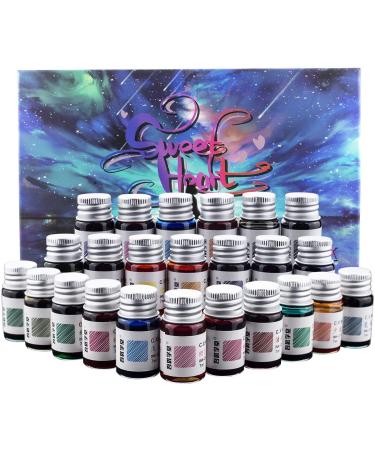 24 Colors Calligraphy Ink Set, Calligraphy Fountain Glass Dip Pen Color Ink Caligrapher Pen Ink Bottle Set, Gold Powder Drawing Writing Art Ink with Gift Box - 24 x 7ml
