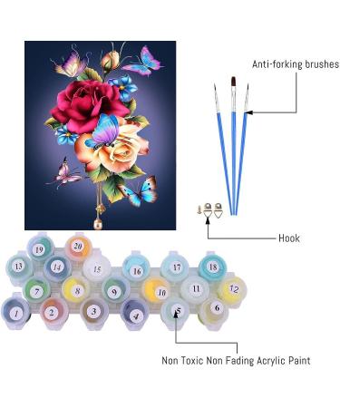 Flower Paint by Numbers Kit - Butterfly Adult DIY Oil Painting 12X16 Inch - for Adults & Kids Beginners - Pink - Buy Online on SooperMarket.com