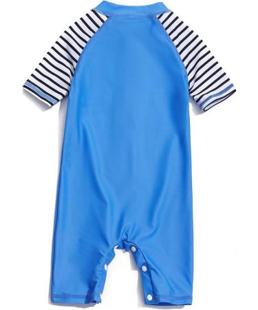 BONVERANO Baby Boys Swimsuit | Short-Sleeve Zipper One Piece with UPF 50+ Sun Protection | 9-12 Months Blue Pocket - Buy Online on SooperMarket.com